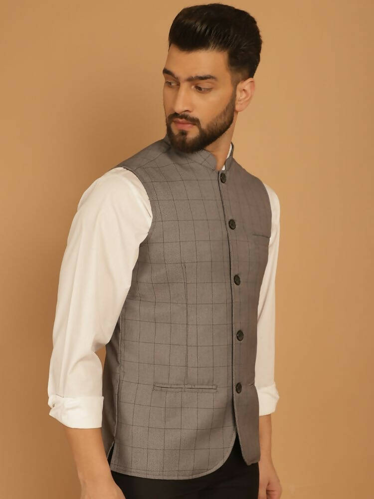 Even Apparels Nehru Jacket With Welt Pockets - Grey - Distacart