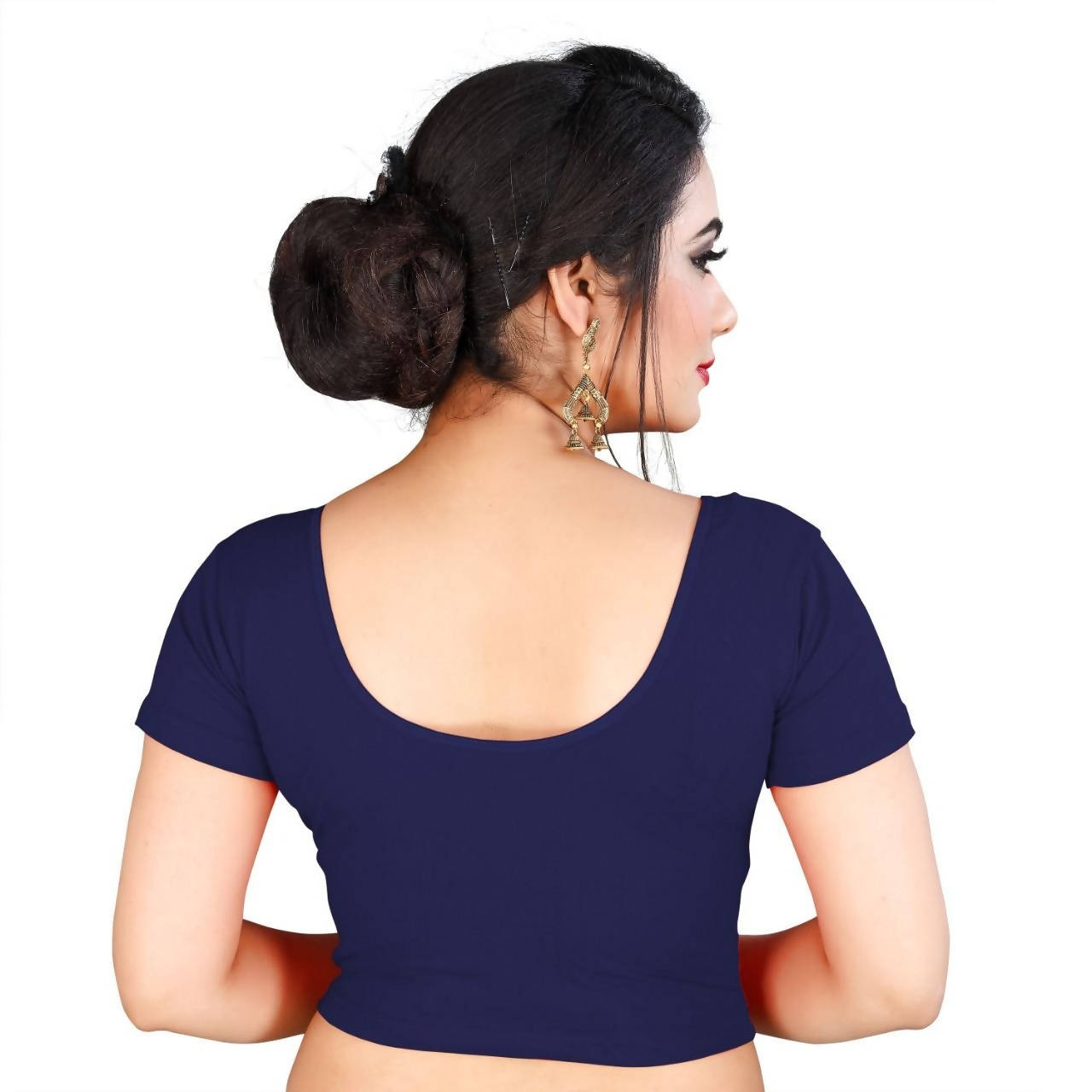 Vamika Navy Blue Lycra Plain Blouse - Distacart