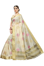 Thumbnail for Vamika Cream Weaving Cotton Polyester Silk Saree (Kerala Bird Pink) - Distacart