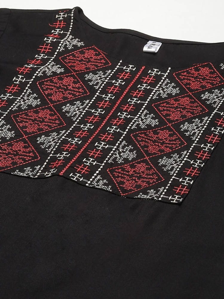 Yufta Women Black Yoke Design Thread Work Kurta with Trouser