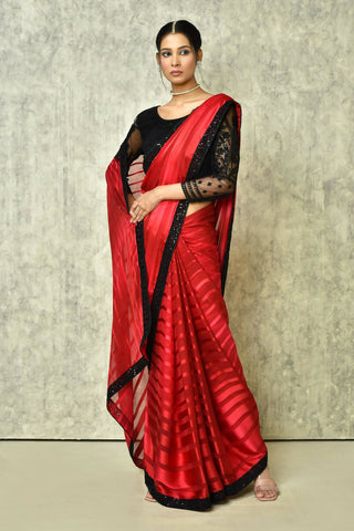 Maroon Silk Solid Designer Saree with Blouse - Purvi - Distacart