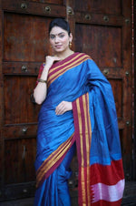 Thumbnail for Very Much Indian Handloom Cotton Viscose Ilkal Saree - Royal Blue - Distacart