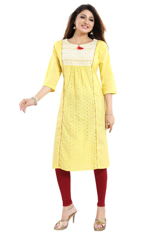 Snehal Creations Vibrant Yellow Cotton Long Chicken Tunic - Distacart