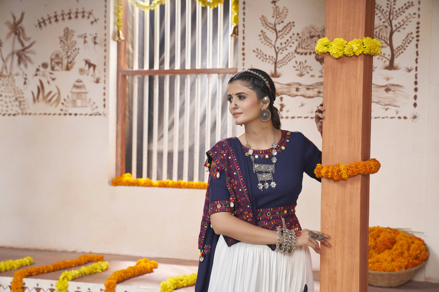 Multi Color Viscose Rayon Navratri Lehenga Choli with Dupatta - Raas - Distacart