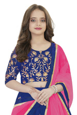 Thumbnail for Dwiden Royal Blue Rohini Tafetta Sattin Semi-Stitched Girl's Lehenga Choli - Distacart