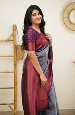 Thumbnail for DEIANA'S Beautiful Golden Jari with New Design Soft Lichi Silk Saree - Grey - Distacart
