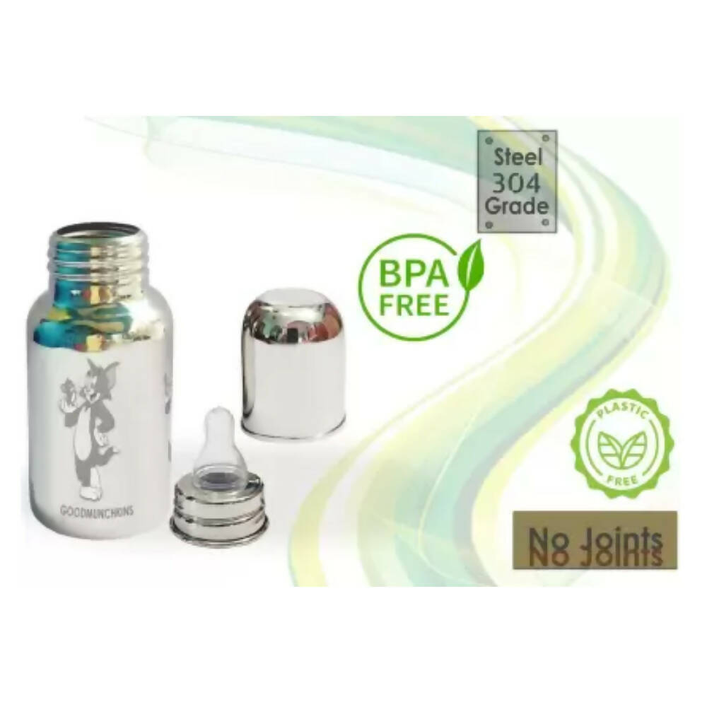 Goodmunchkins Stainless Steel Feeding Rustfree Bottle with 2 Anti Colic Silicone Nipple For Kids 300ml - Distacart
