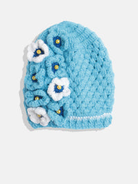 Thumbnail for Chutput Kids Woollen Hand Knitted Pearl Embellished Floral Detailed Cap - Blue - Distacart