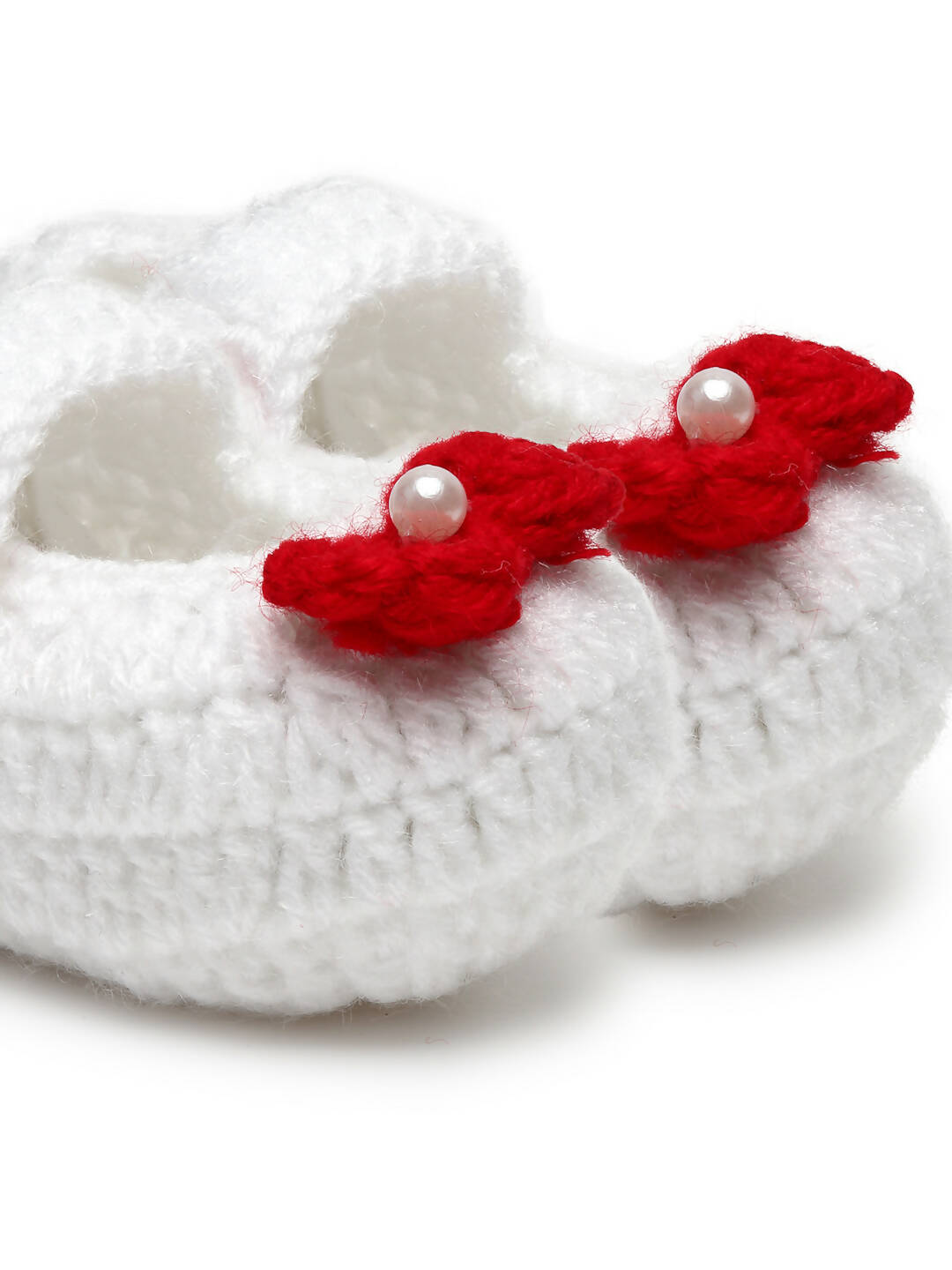 Chutput Kids Woollen Hand Knitted Bow Detailed Booties - White - Distacart