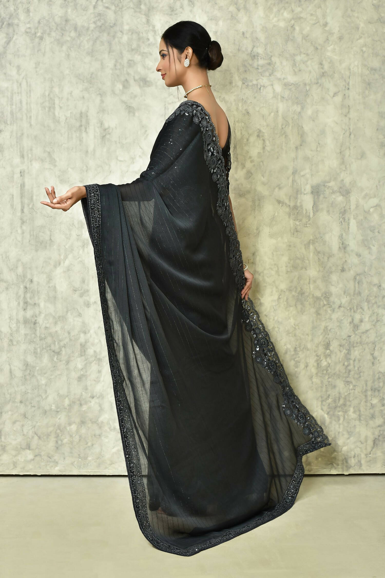 Black Silk Solid Designer Saree with Blouse - Purvi - Distacart