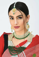 Thumbnail for Mominos Fashion Johar Kamal Gold-Plated Rani Haar with Cream Green and Off white Pearls Jewellery Set - Distacart