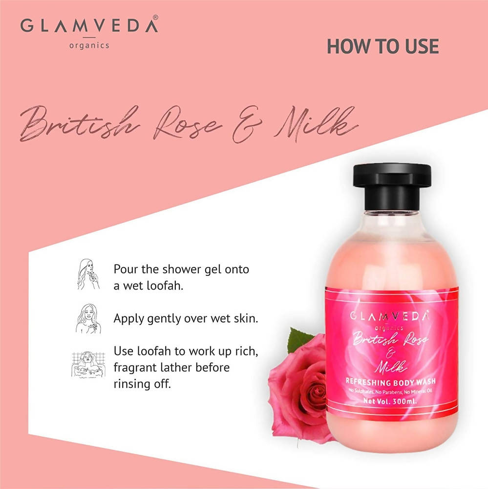 Glamveda British Rose & Milk Refreshing Body Wash