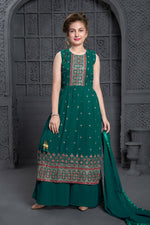 Thumbnail for Kids Wedding Designer Green Georgette Naira Cut Salwar Suit - Aaradhna - Distacart