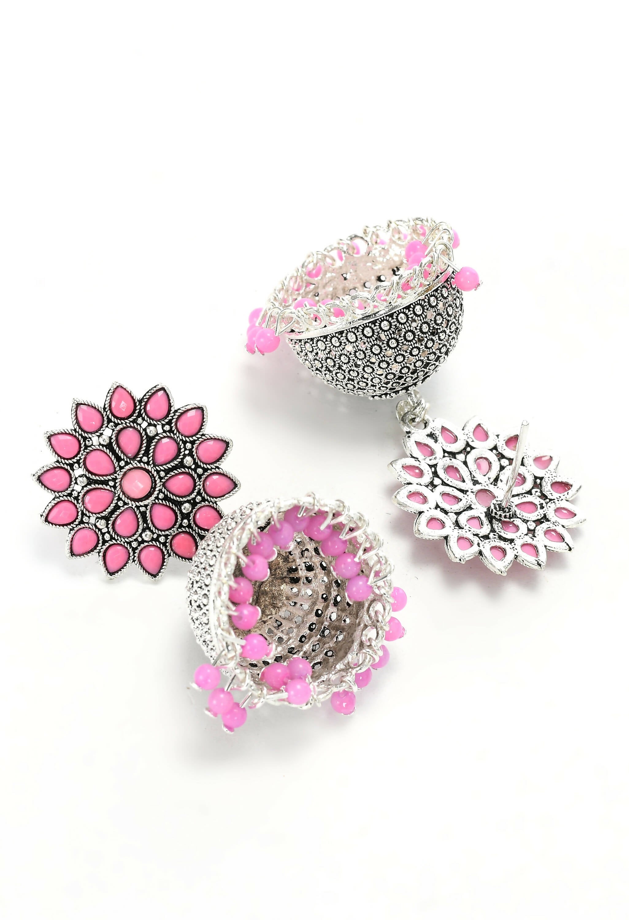 Mominos Fashion Joharkamal Kundan work Jhumka with Baby Pink Beads - Distacart