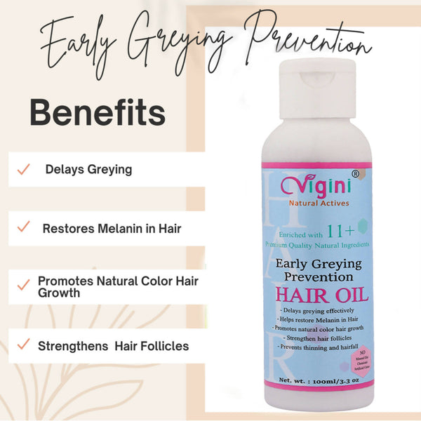 Vigini Early Anti Greying Hair Care Oil with Amla, Onion Seed Oil, Flaxseed Oil - Distacart