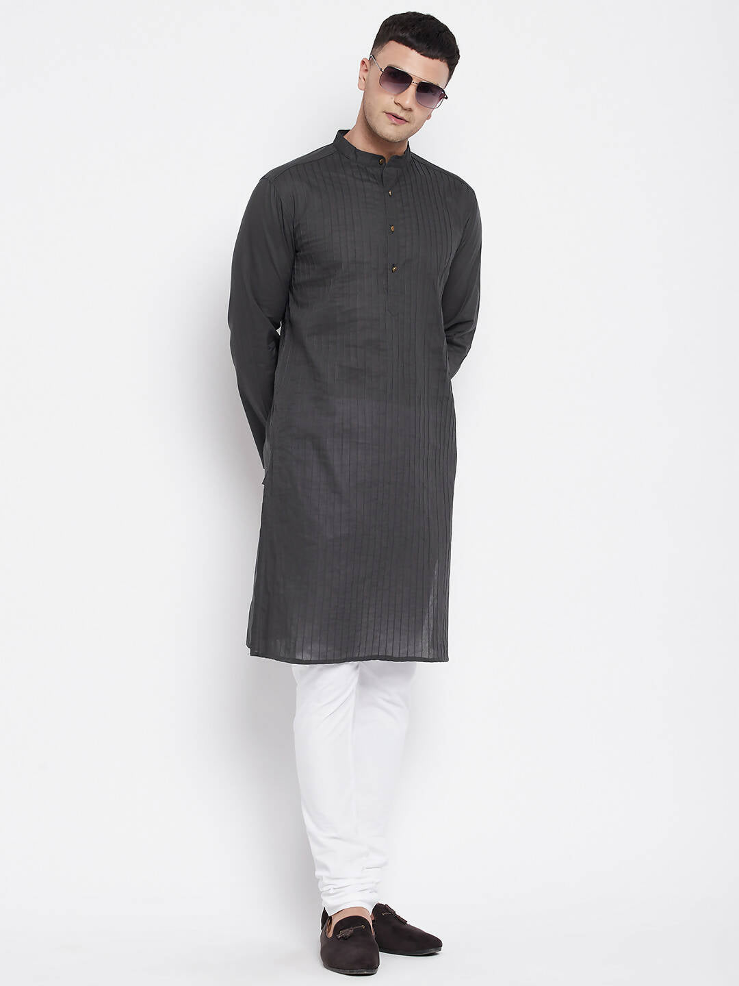 Even Apparels Grey Pure Cotton Men's Kurta With Band Collar - Distacart
