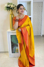 Thumbnail for DEIANA'S Beautiful Golden Jari with New Design Soft Lichi Silk Saree - Yellow - Distacart