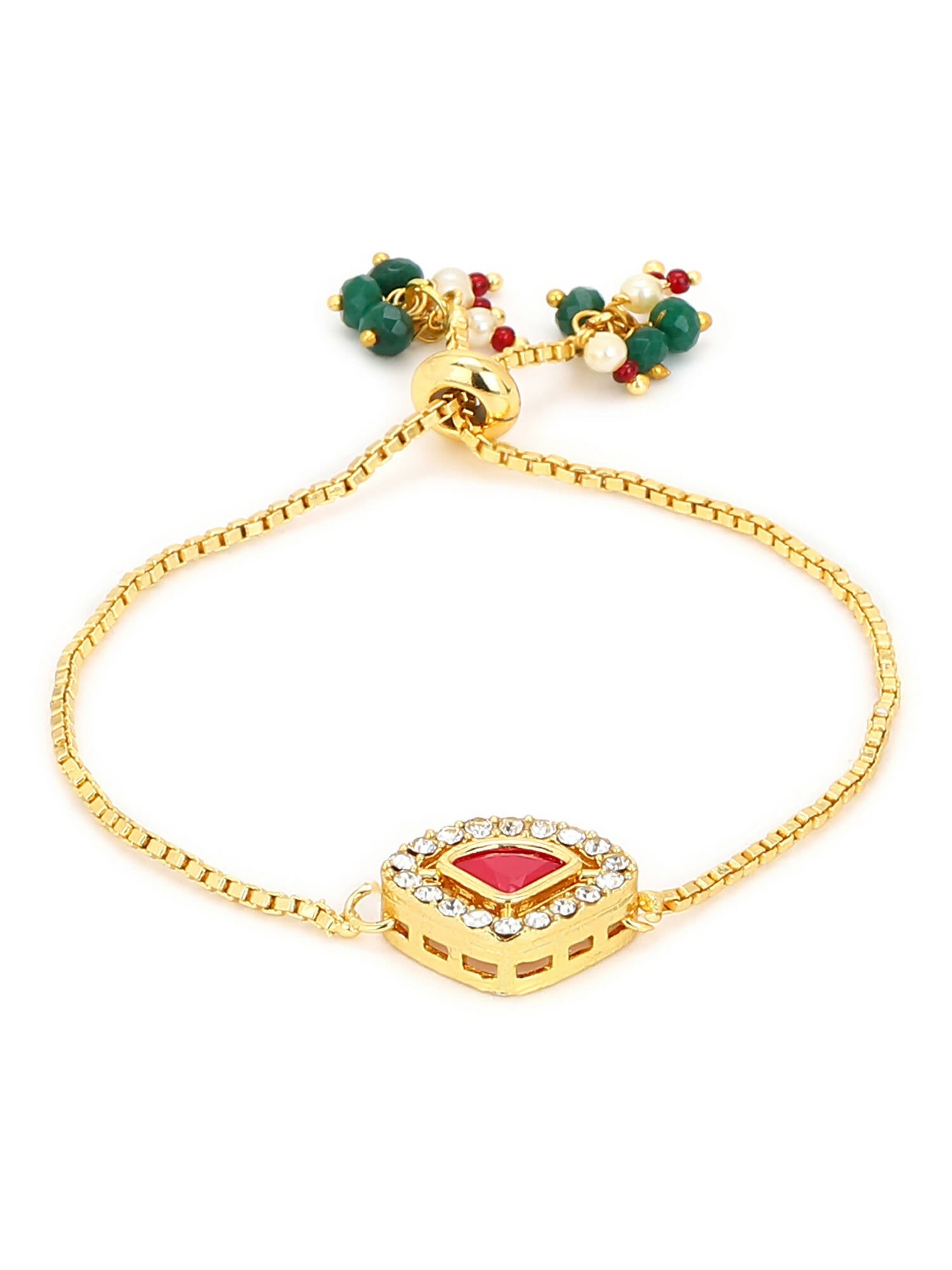 Women's Gold-Plated Pink Kundan Studded Brass Charm Bracelet - Ruby Raang - Distacart