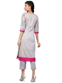 Thumbnail for Ahalyaa Women Grey Chanderi Silk Printed Kurta Pant Set