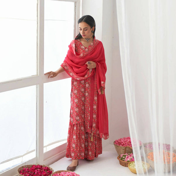 Designer Stylish Red Muslin Stitched Suit With Dupatta - Anbazaar - Distacart