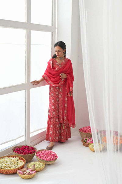 Designer Stylish Red Muslin Stitched Suit With Dupatta - Anbazaar - Distacart