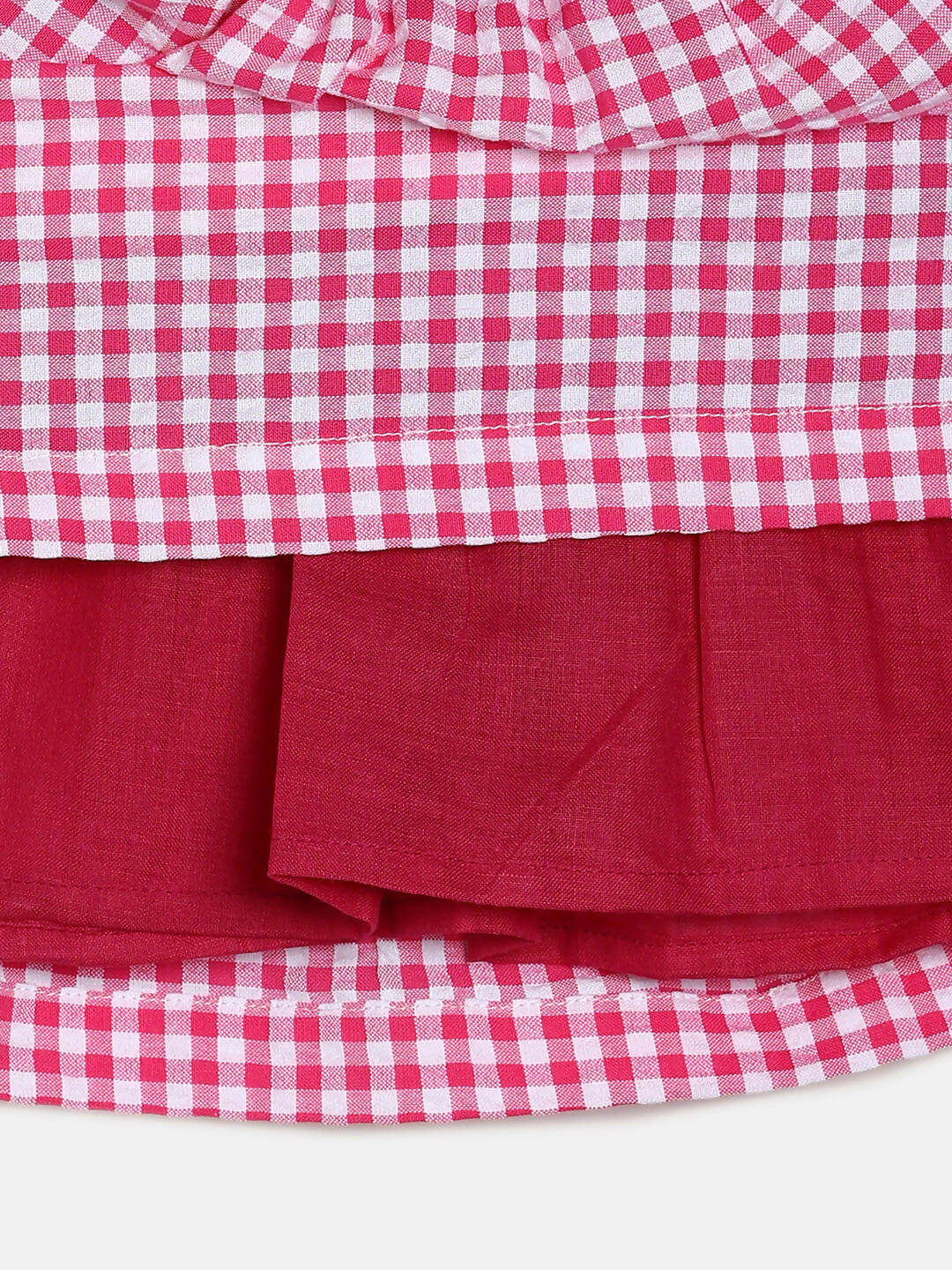 Manet Girls Cotton V Neck Frill Frock Checked Printed - Pink - Distacart