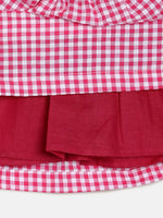 Thumbnail for Manet Girls Cotton V Neck Frill Frock Checked Printed - Pink - Distacart