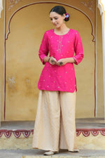Thumbnail for Juniper Women Fuchsia Shantoon Embroidered Straight Tunic - Distacart