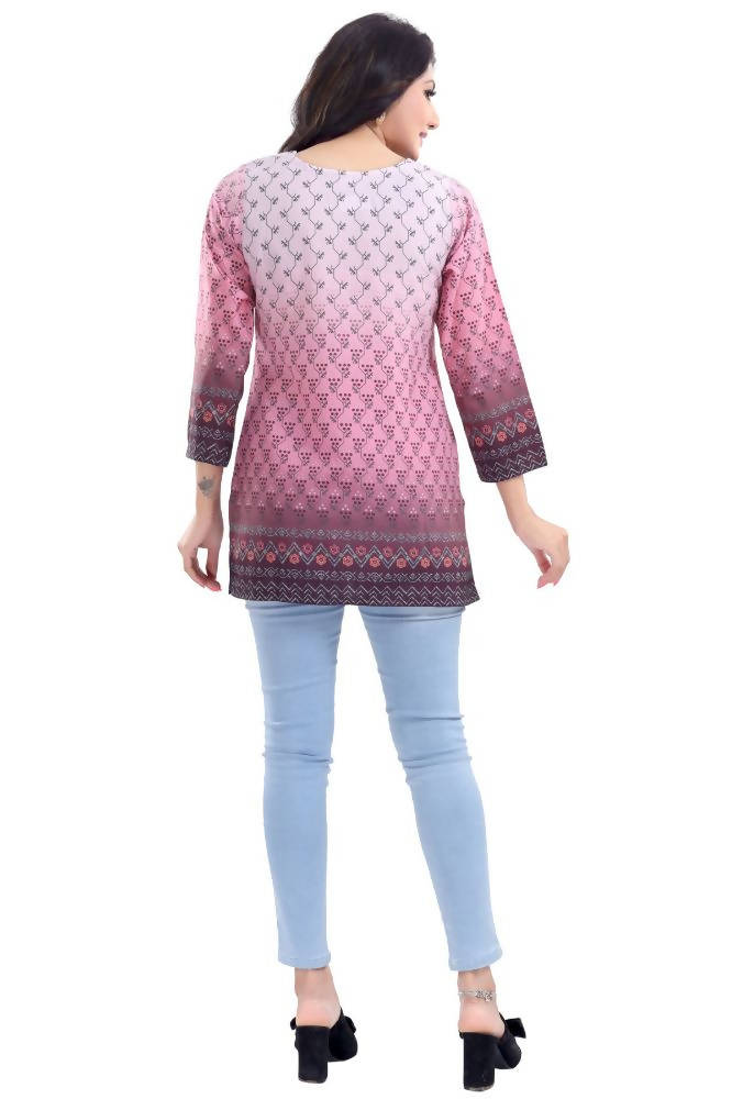 Snehal Creations Dark Pink Faux Crepe Short Kurti Tunic Top