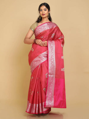 Kalamandir Floral Coral Color Silk Blend Saree