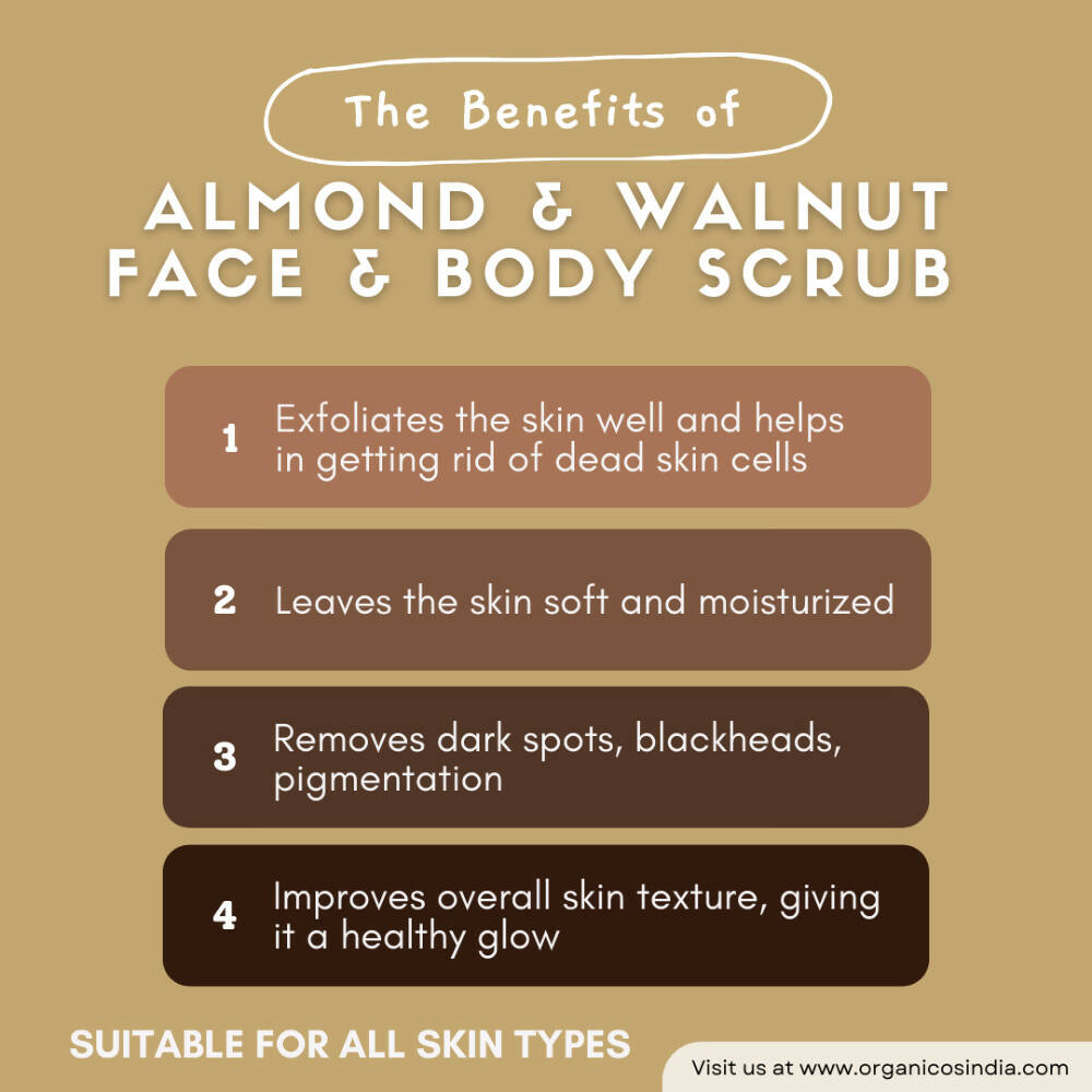 Organicos Almond+Walnut Face & Body Scrub - Distacart