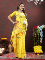Thumbnail for Lorenvalley Fashion Yellow Soft Paithani Silk Woven Design Copper Zari Meenakari Weaving Saree - Distacart