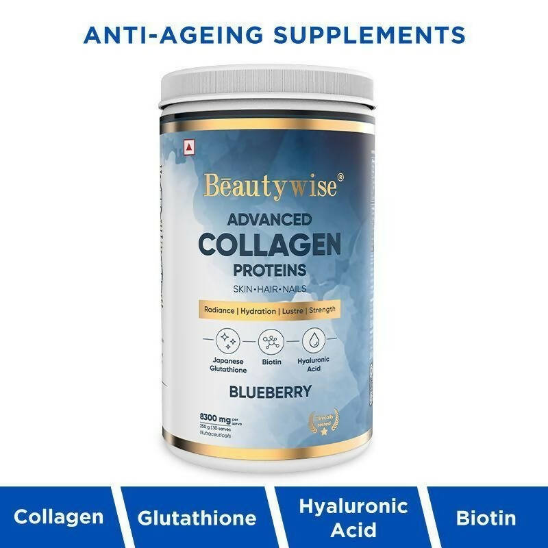 Beautywise Advanced Marine Collagen Anti-Aging Powder - Glutathione, HA & Biotin - Blueberry - Distacart