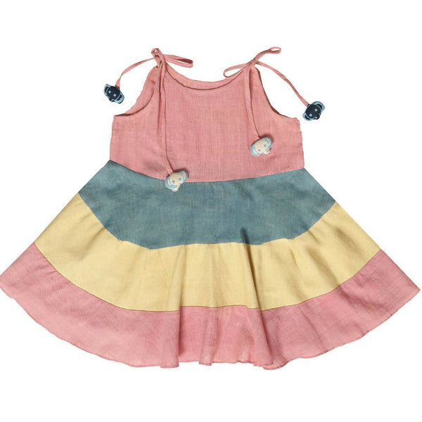 Mhyssa Sleeveless Flared Frock With Tie Ups - Pink - Distacart