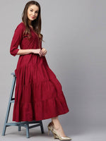 Thumbnail for Yufta Women Maroon Embroidered Tiered Anarkali Kurta