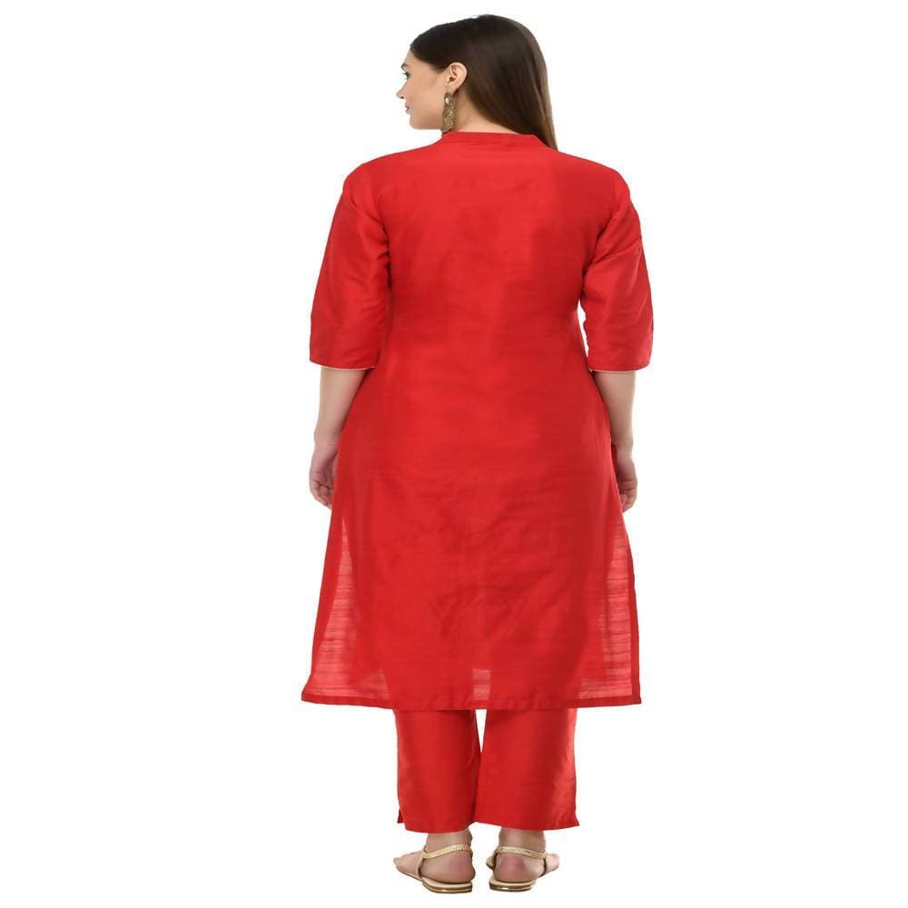 Lagi Women's Red Poly silk Straight Embroidred Kurta Pant (RO115B)