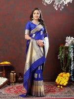 Thumbnail for Lorenvalley Fashion Blue Soft Silk Woven Design Gold Zari Weaving Saree - Distacart