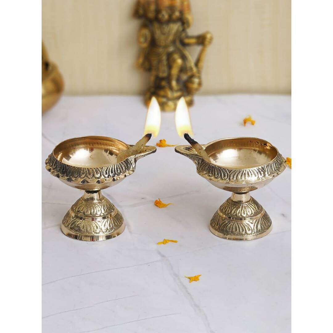 eCraftIndia Gold Toned 2 Pieces Brass Diyas - Distacart