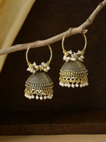 Thumbnail for NVR Women Gold Toned Contemporary Jhumkas Earrings - Distacart