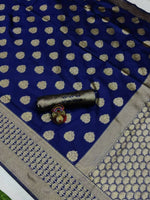 Thumbnail for DEIANA'S Beautiful Golden Jari with New Design Soft Lichi Silk Saree - Navy Blue - Distacart