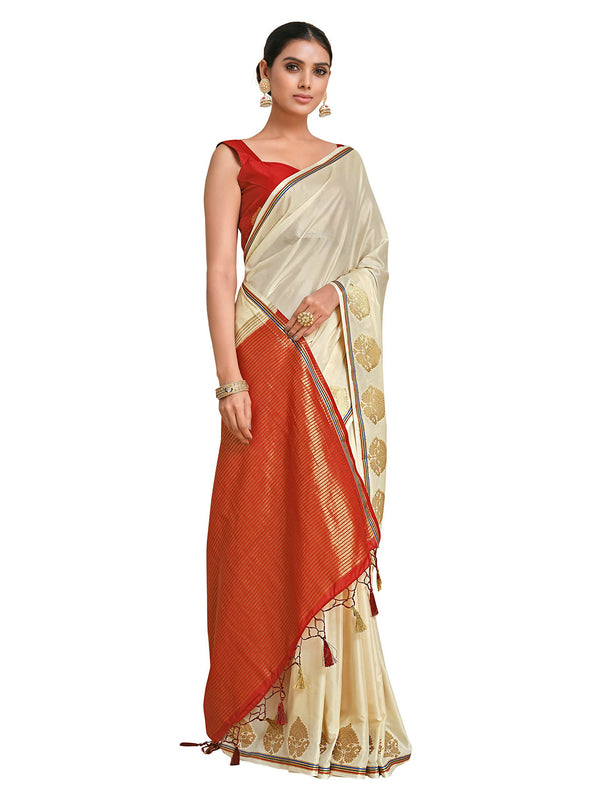 Mimosa Women's Beige Pure Crepe Saree - Distacart