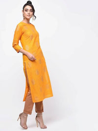 Thumbnail for Aniyah Cotton Block Printed Yellow Straight Kurta (AN-137K)