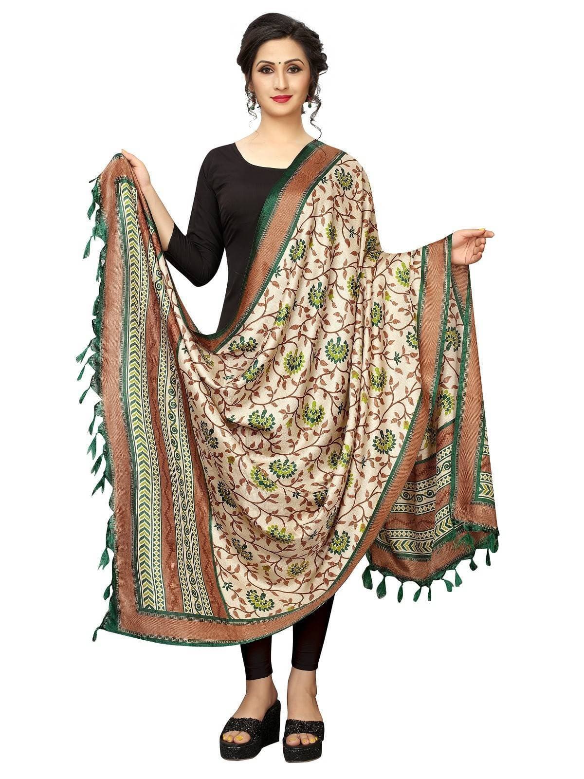 Vamika Green Printed Khadi Bhagalpuri Dupatta