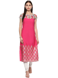 Thumbnail for Ahalyaa Women's Pink Chanderi Printed Kurta