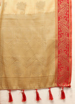 Thumbnail for Lorenvalley Fashion Cream Cotton Woven Design with Zari Weaving Design Saree - Distacart