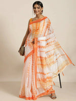 Thumbnail for Orange Organza Printed Saree With Blouse Piece - Nivaa - Distacart