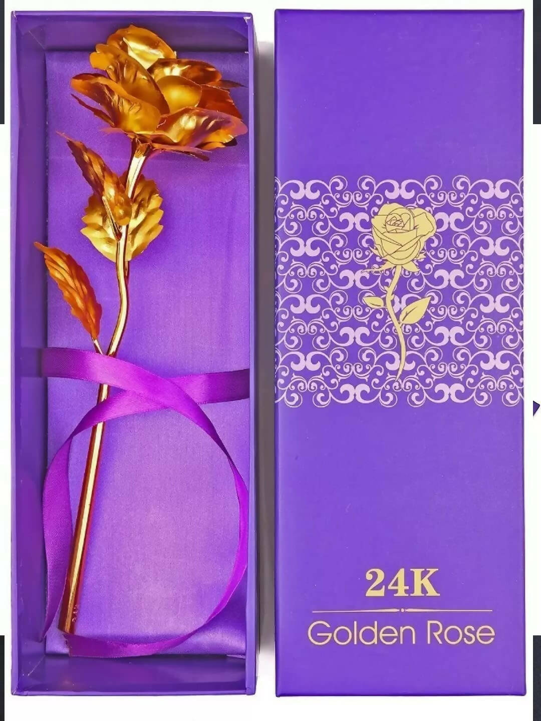 Tied Ribbons 24K Gold Plated Artificial Rose Flower With Box - Valentine's Day Gifts - Distacart