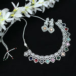 Thumbnail for Mominos Fashion Johar Kamal Women Silver-Plated American Diamond Multi Colour Choker Set - Distacart