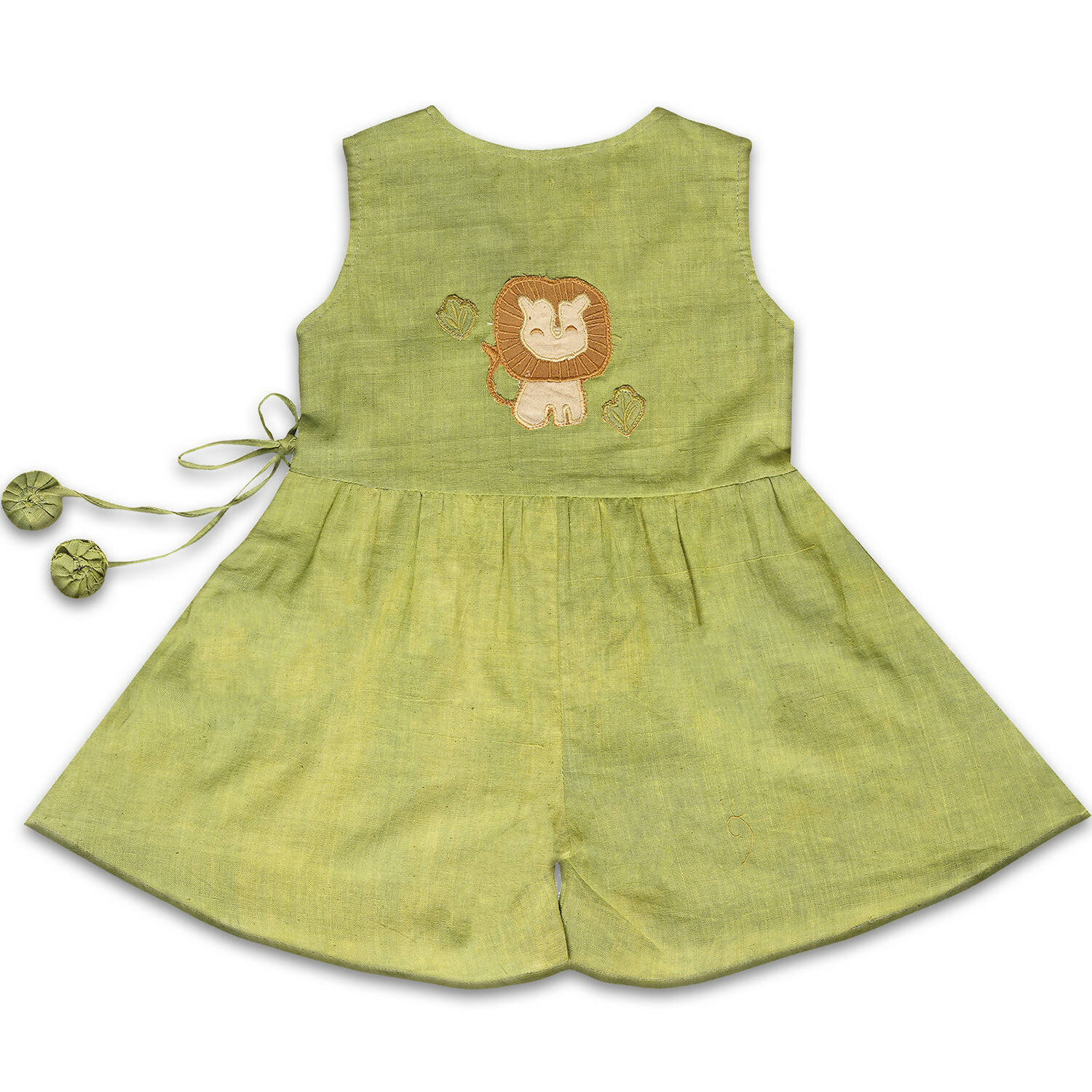 Mhyssa Green V Neck Short Jumpsuit With Front Overlap Tie-Up For Kids - Distacart