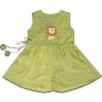 Thumbnail for Mhyssa Green V Neck Short Jumpsuit With Front Overlap Tie-Up For Kids - Distacart